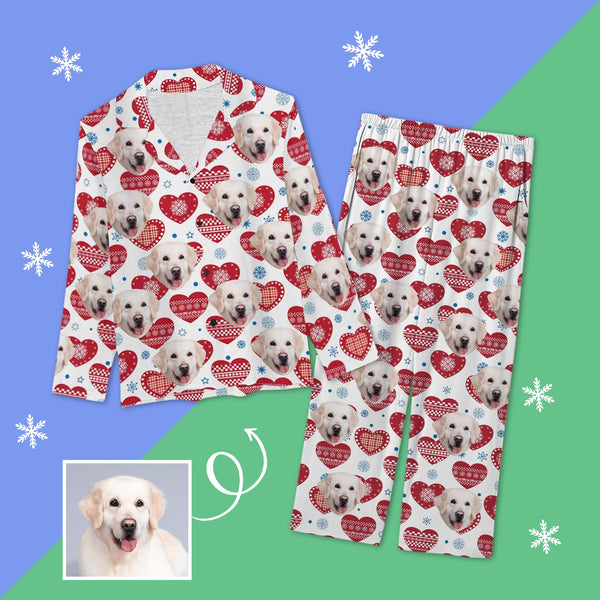 Custom Face Pajamas Red Heart Sleepwear Personalized Women's Long Pajama Set