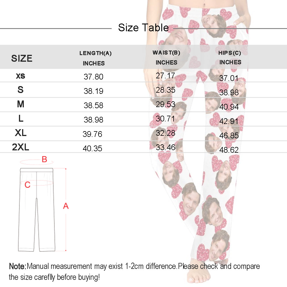 Custom Face Heart Love Sleepwear Personalized Women's Slumber Party Long Pajama Pants