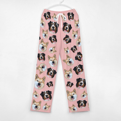 Personalized Long Pajama Pants Lacing Custom Pet Face Multicolor Sleepwear Slumber Party