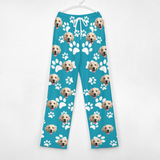 Personalized Long Pajama Pants Lacing Custom Pet Face Foot Print Multicolor Sleepwear Slumber Party