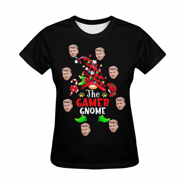 Custom Face The Gamer Gnome Tee Put Your Photo on Shirt Unique Design Women's All Over Print T-shirt