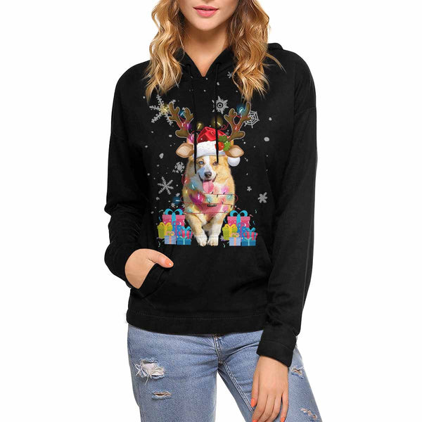 Printing Deer Horn on Pet Hoodie with Face, Custom Women's All Over Print Hoodie Surprise Gifts for Mon Wife Girlfriend