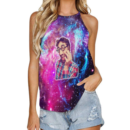 Women's Tops with Custom Face Starry Sky Summer Halterneck Strapless Print Galaxy Vest Shirts Loose Tank Tops