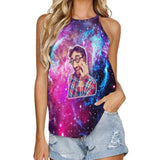 Women's Tops with Custom Face Starry Sky Summer Halterneck Strapless Print Galaxy Vest Shirts Loose Tank Tops