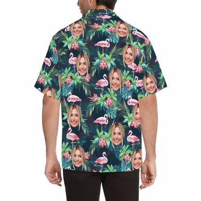 Custom Face Flamingo Men's All Over Print Hawaiian Shirt, Personalized Aloha Shirt With Photo Summer Beach Party As Gift for Vacation