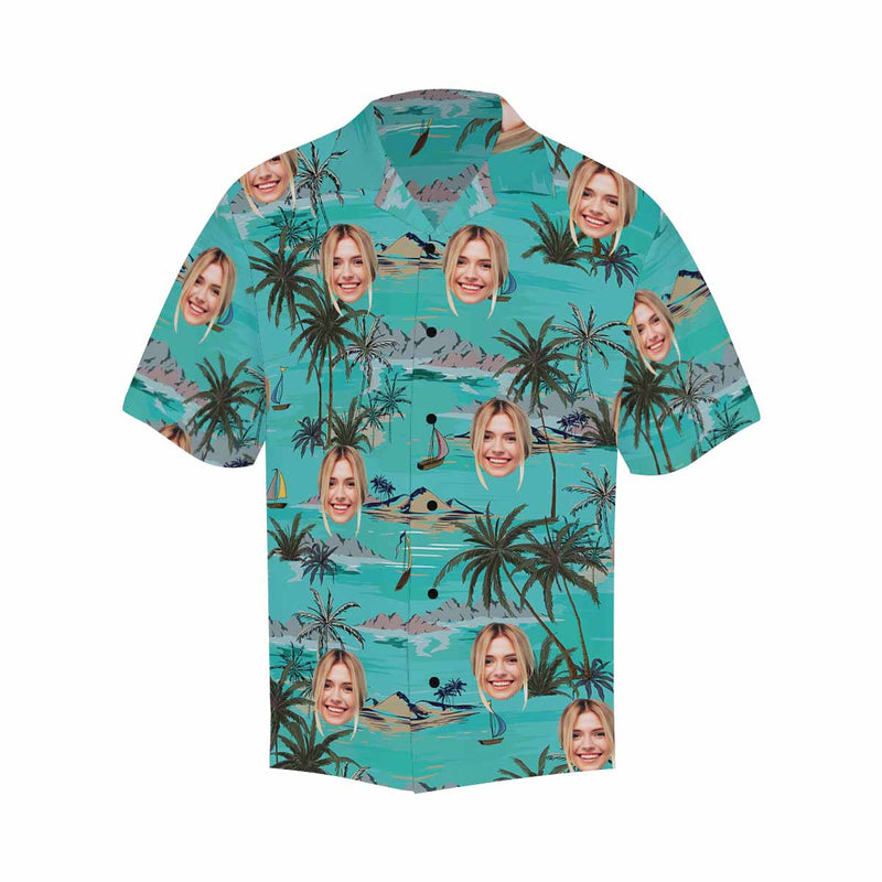 Custom Face Coconut Tree Green Men's All Over Print Hawaiian Shirt, Personalized Aloha Shirt With Photo Summer Beach Party As Gift for Vacation