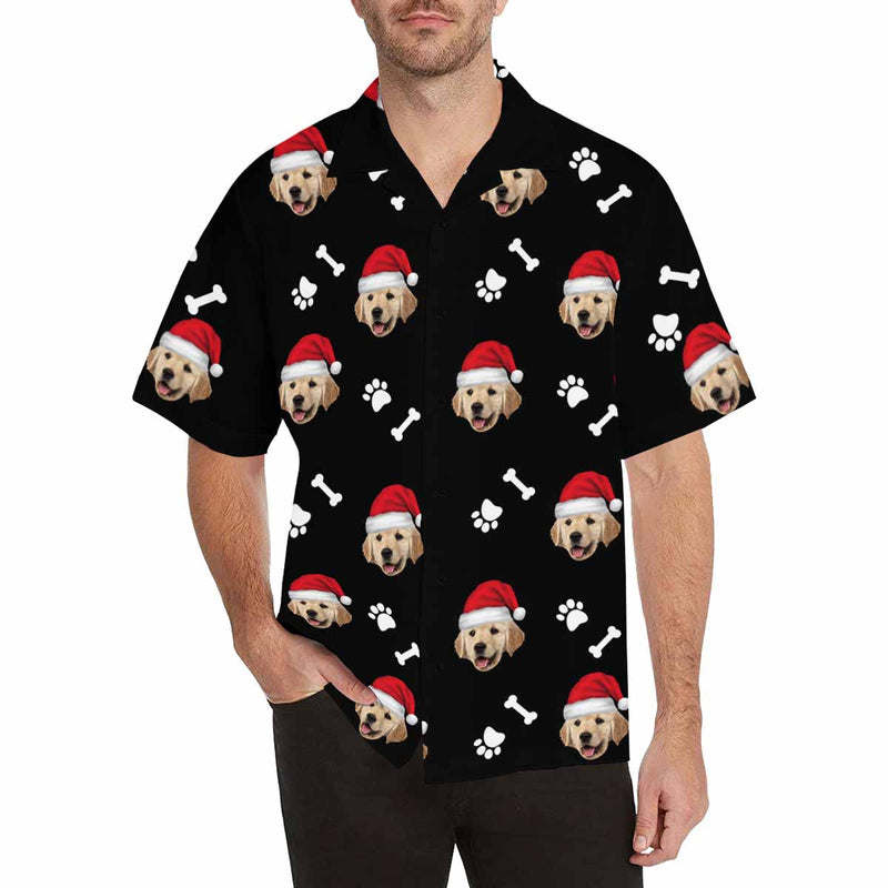 Custom Face Cute Puppy Footprints Christmas Men's All Over Print Hawaiian Shirt