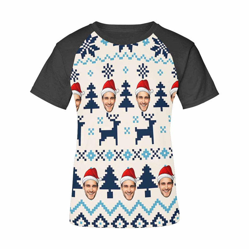 Custom Face Christmas Elk and Tree Women's All Over Print T-shirt