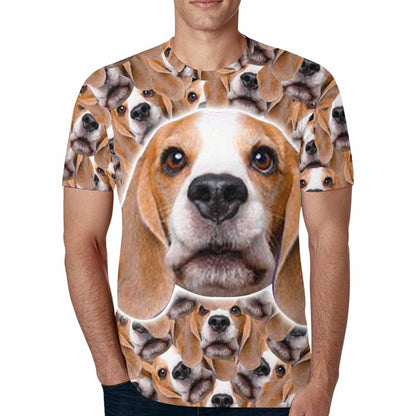 Custom Face Cute Puppy Seamless Tee Put Your Photo on Shirt Unique Design Men's All Over Print T-shirt