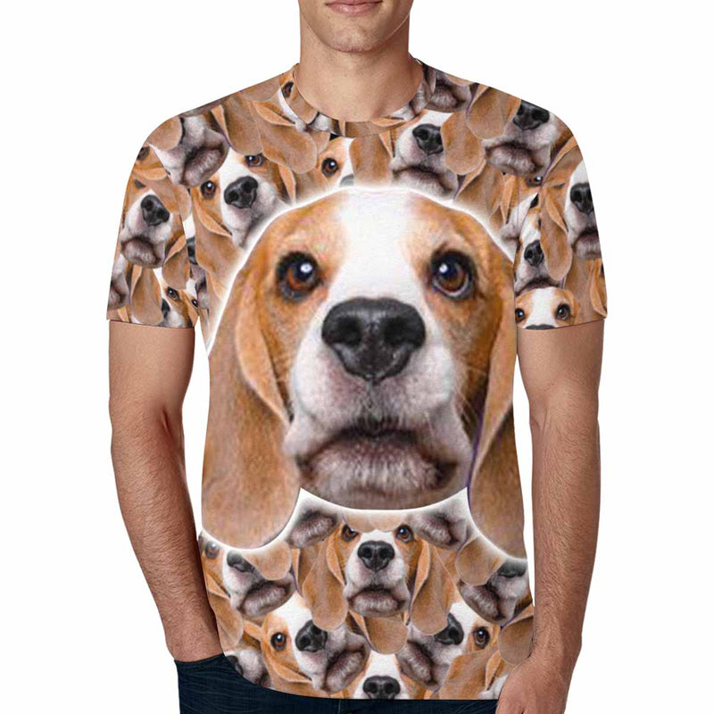Custom Face Cute Puppy Seamless Tee Put Your Photo on Shirt Unique Design Men's All Over Print T-shirt