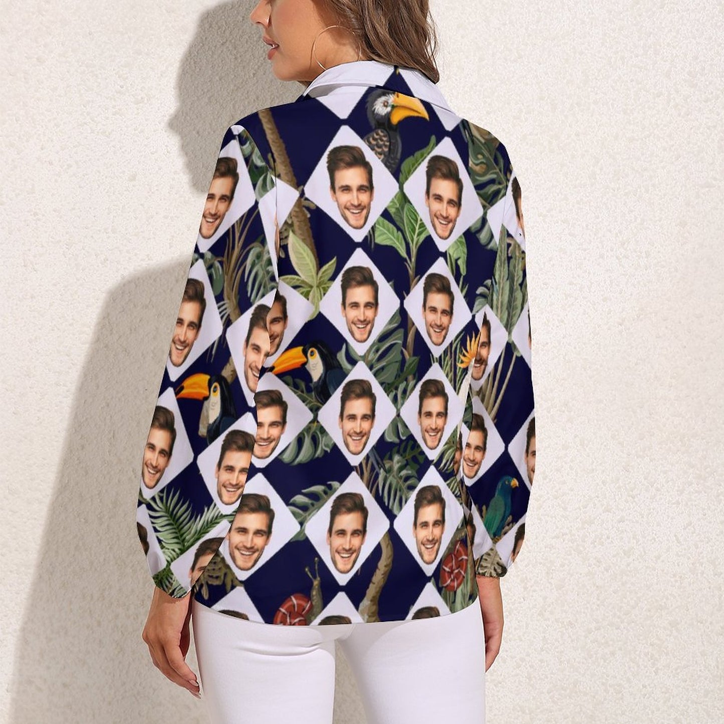 Custom Face Grid Tropical Style Vntage Casual Long Sleeve Hawaiian Shirts