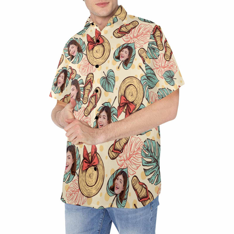 Custom Face Beach Vibe Print Men's Crinkle Thin Hawaiian Shirt