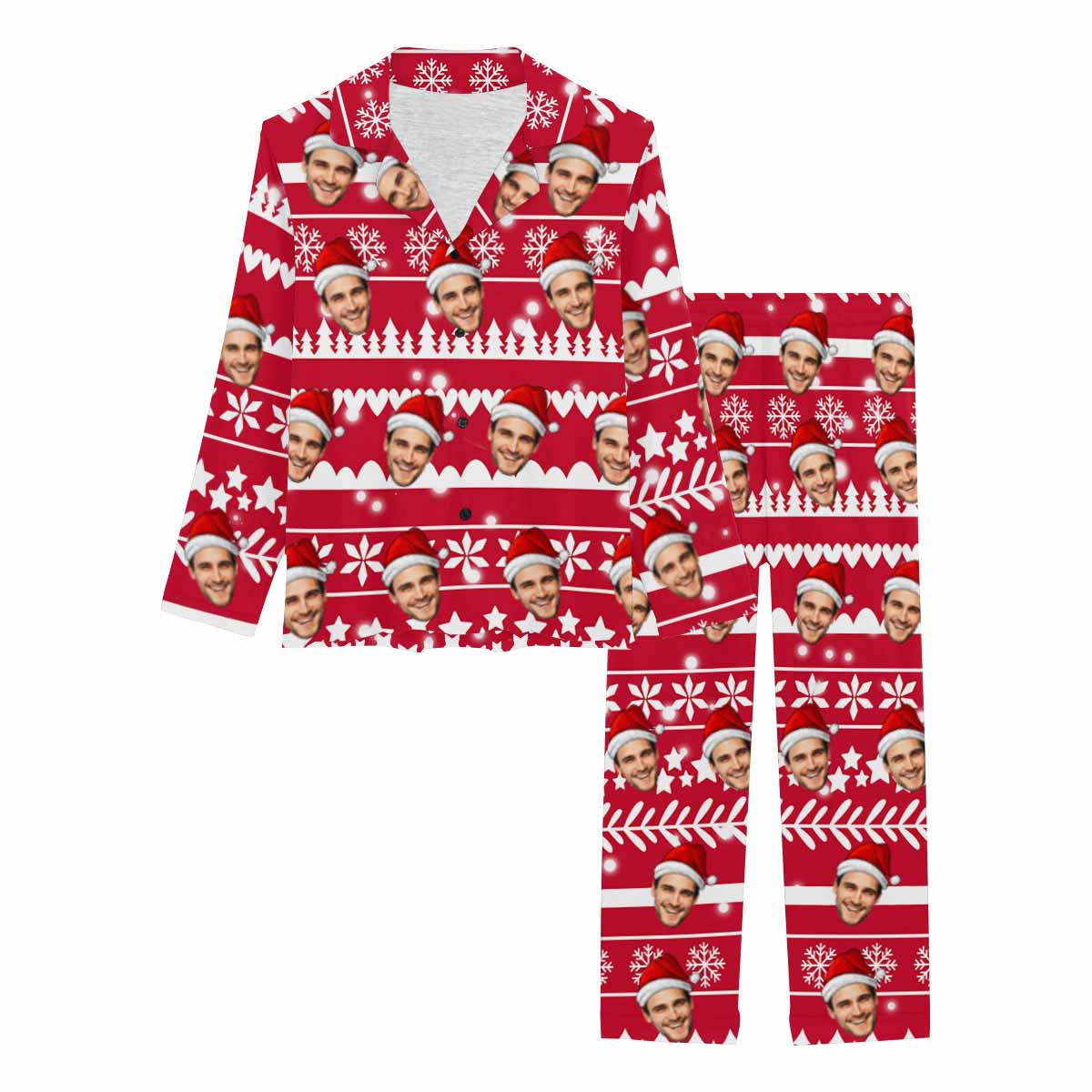 Custom Face Christmas Snowflake Tree Women's Long Pajama Set