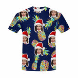Custom Face Colorful Pineapple Christmas Tee Put Your Photo on Shirt Unique Design Men's All Over Print T-shirt