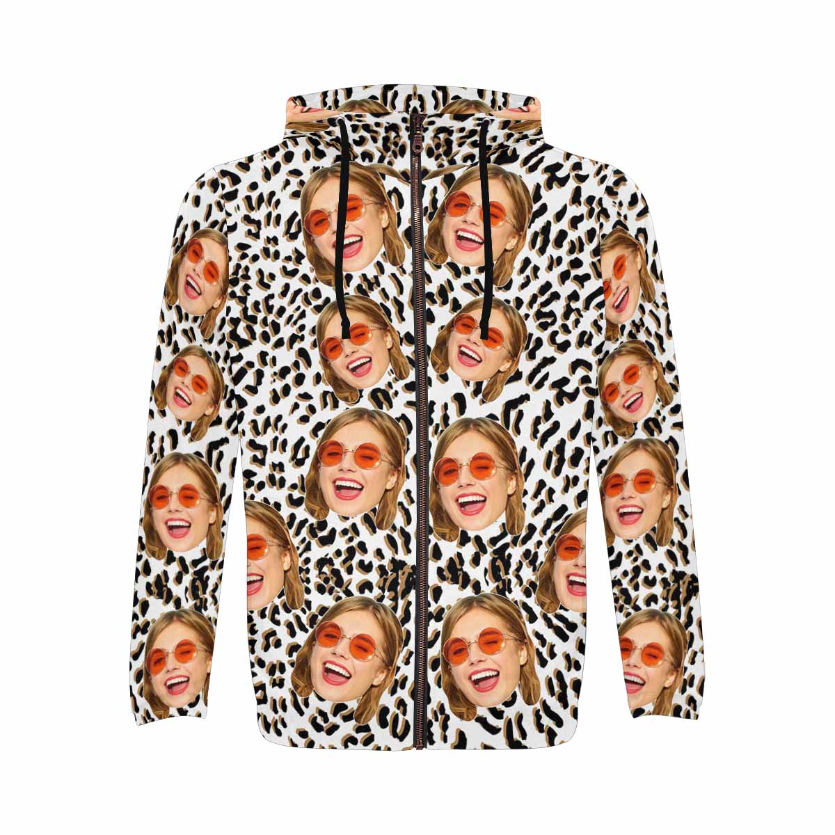 Custom Face Leopard Men's All Over Print Full Zip Hoodie