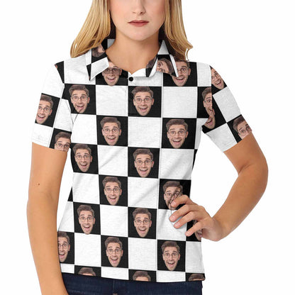 Custom Face Checkerboard Color Polo Shirt, Personlized Shirt For Women, Photo Women's All Over Print Polo Shirt