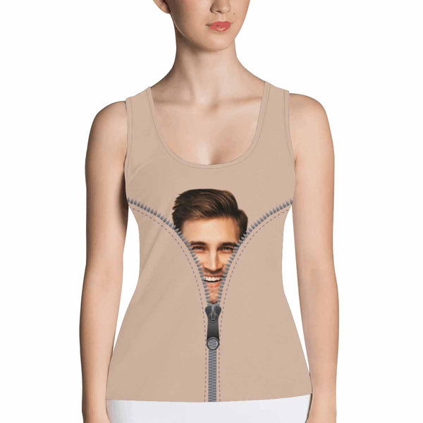 Custom Face Zipper Women's All Over Print Tank Top
