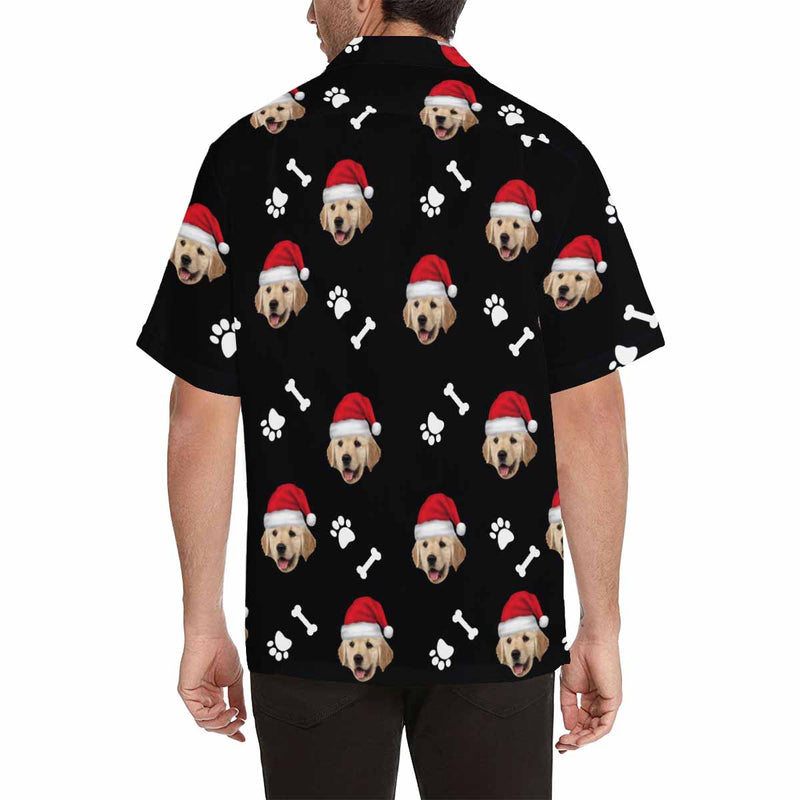 Custom Face Cute Puppy Footprints Christmas Men's All Over Print Hawaiian Shirt