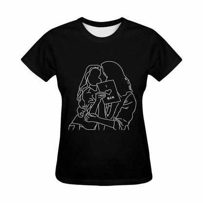 Custom Portrait Outline Shirt, Line Art Photo Shirt For Female, Custom Women's All Over Print T-shirt, Photo Outline Outfit For Mother and Daughter