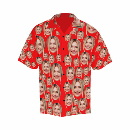 Custom Face Red Men's All Over Print Hawaiian Shirt, Personalized Aloha Shirt With Photo Summer Beach Party As Gift for Vacation