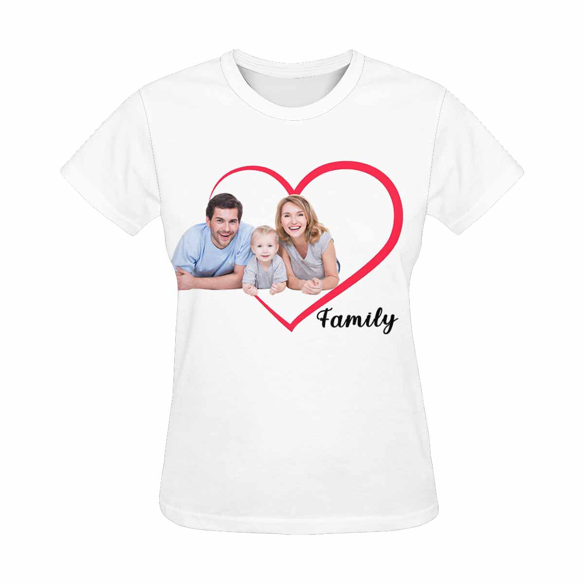 Custom Family Portrait Love Heart Print T-shirt