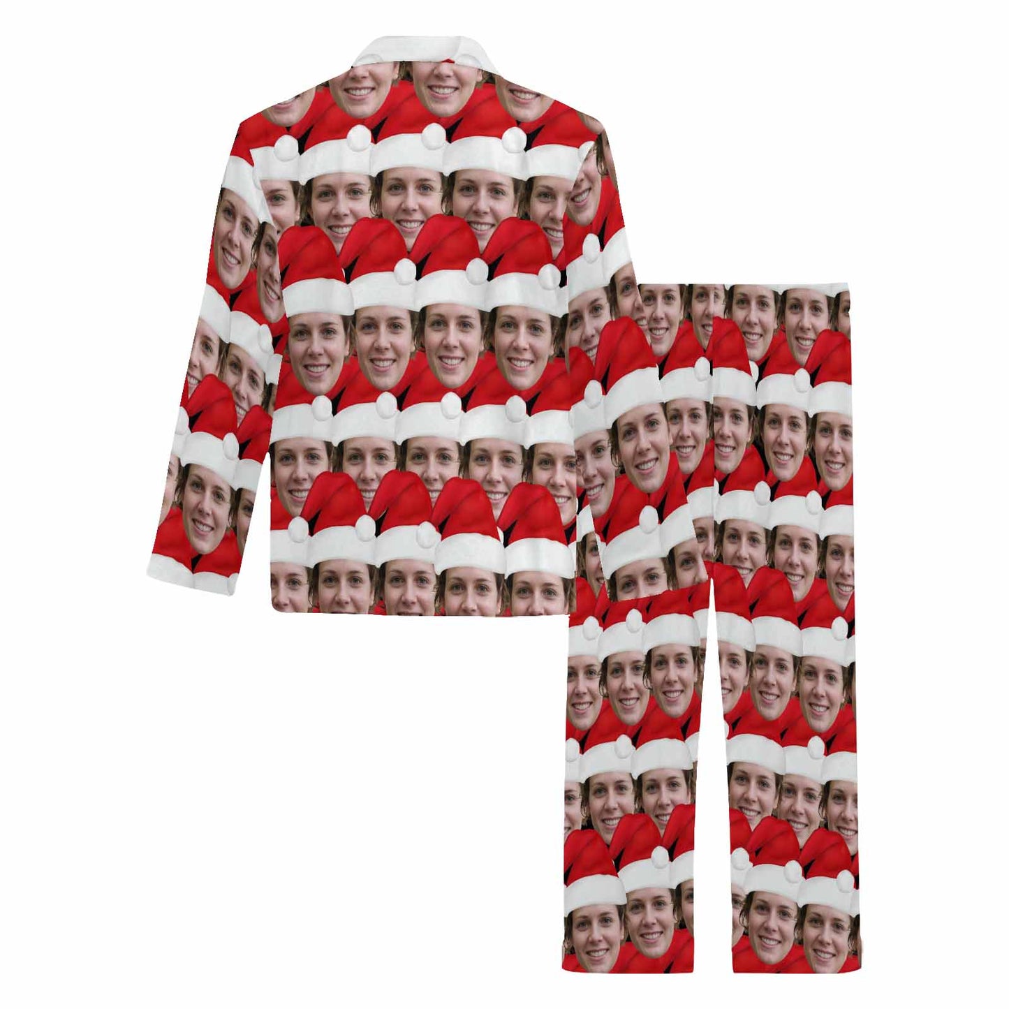 Custom Face Pajamas Seamless Christmas Hat Sleepwear Personalized Men's Long Pajama Set