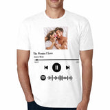 Custom Photo The Woman I Love White Scannable Spotify Code T-shirt Personalized Men's All Over Print T-shirt