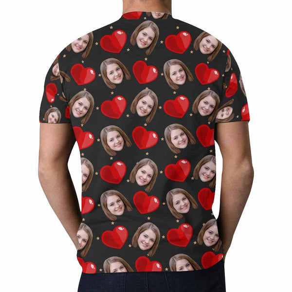 Custom Face Red Love Shape Tee Put Your Photo on Shirt Unique Design Men's All Over Print T-shirt