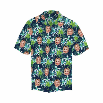 Custom Face Green Leaves Men's All Over Print Hawaiian Shirt, Personalized Aloha Shirt With Photo Summer Beach Party As Gift for Vacation