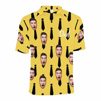 Custom Face Tie Print Yellow Men's All Over Print Polo Shirt