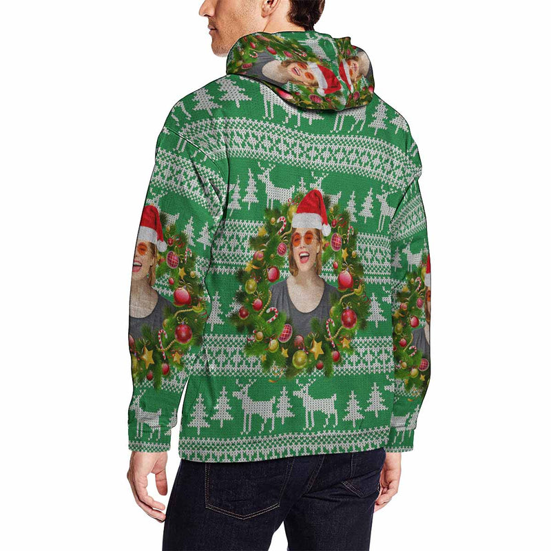 Custom Face Christmas Wreath Men's All Over Print Hoodie