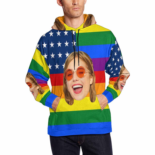 Custom Face Colorful Stripes Men's All Over Print Hoodie