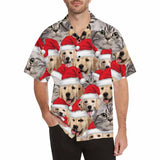 Custom Face Pet Red Christmas Hat Men's All Over Print Hawaiian Shirt