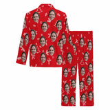 Custom Face Pajamas Line Trig Red Sleepwear Personalized Men's Long Pajama Set