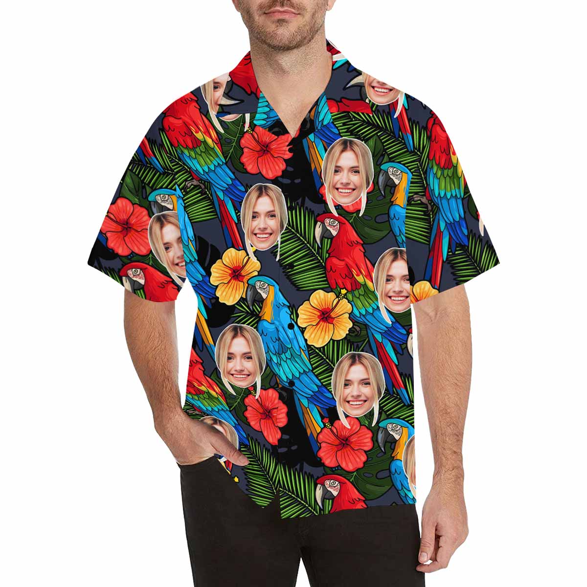 Custom Face Parrot Men's All Over Print Hawaiian Shirt, Personalized Aloha Shirt With Photo Summer Beach Party As Gift for Vacation