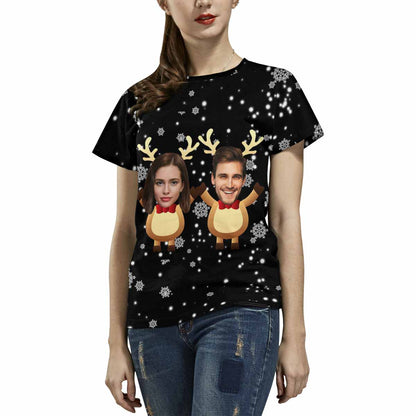 Custom Face Christmas Deer Women's All Over Print T-shirt