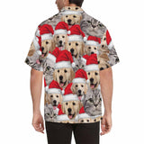 Custom Face Pet Red Christmas Hat Men's All Over Print Hawaiian Shirt