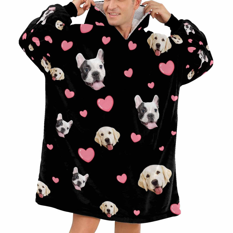 Custom Pet Face Blanket Hoodie Personalized Oversized Hoodie Fleece Blanket Warm Hoodie Dog Lover Gift