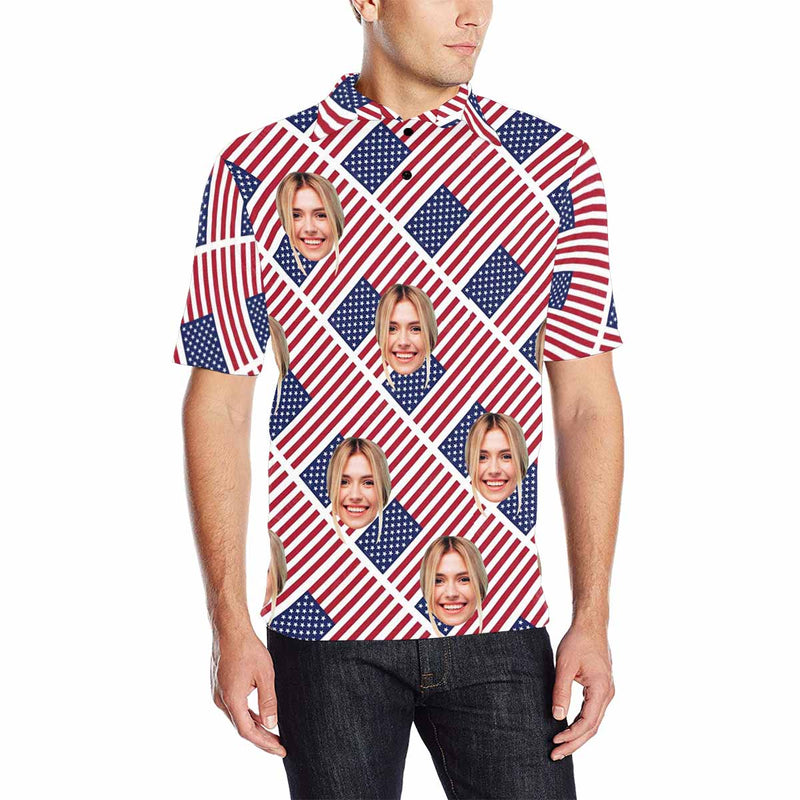 Custom Face National Flag Polo Shirt, Personlized Shirt For Men, Photo Men's All Over Print Polo Shirt