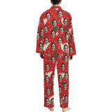 Custom Face Pajamas Green Tree Red Sleepwear Personalized Men's Long Pajama Set