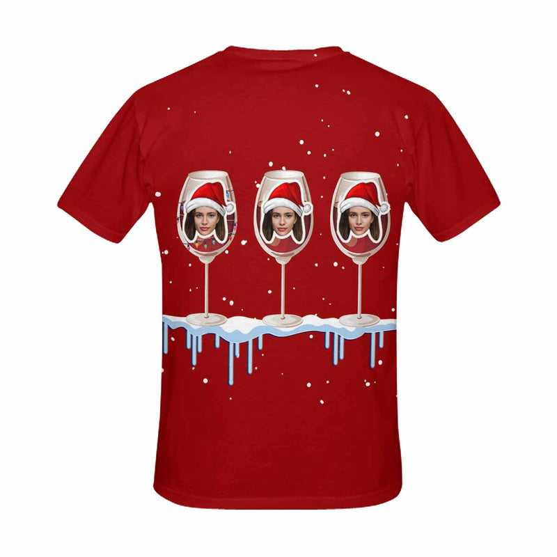 Custom Face Wine Glass Christmas Tee Put Your Photo on Shirt Unique Design Men's All Over Print T-shirt