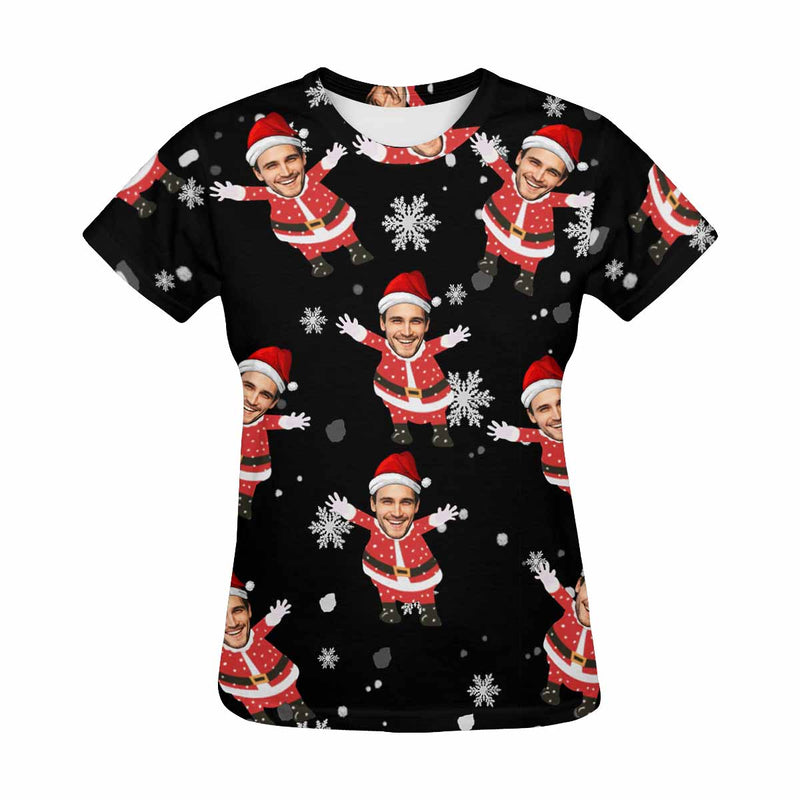 Custom Face Christmas Santa Snowflake Women's All Over Print T-shirt