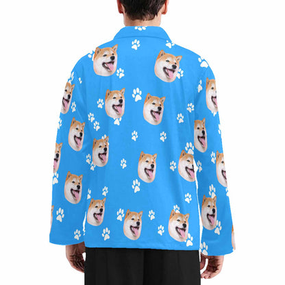 Pajama Shirt-Custom Pet's Face Pajamas Men's Sleepwear Personalized Photo Men's V-Neck Long Pajama Top