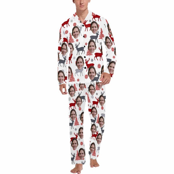 Custom Face Pajamas Elk&Fir Sleepwear Personalized Men's Long Pajama Set