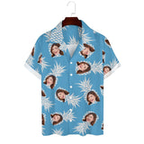 Custom Face Pineapple Blue Men's Lapel Shirt Cuban Collar Hawaiian Shirt
