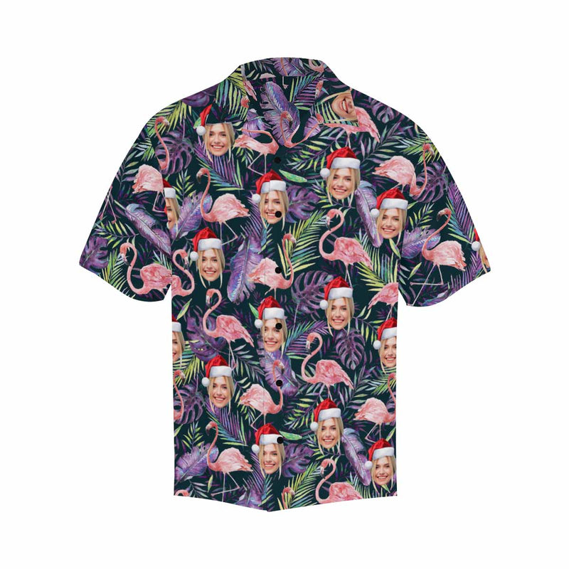 Custom Face Christmas Flamingo Men's All Over Print Hawaiian Shirt, Personalized Aloha Shirt With Photo Summer Beach Party As Gift for Vacation