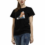Custom Portrait Outline Shirt, Line Art Photo Shirt For Female, Custom Women's All Over Print T-shirt, Photo Outline Outfit With Pet Black