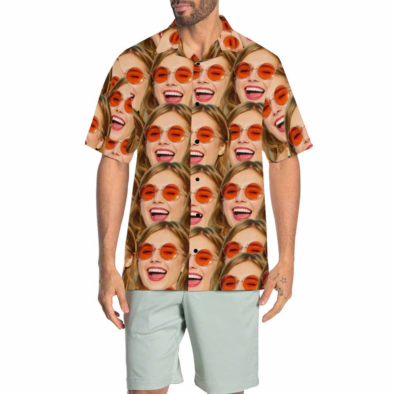 Custom Face Seamless Men's All Over Print Hawaiian Shirt