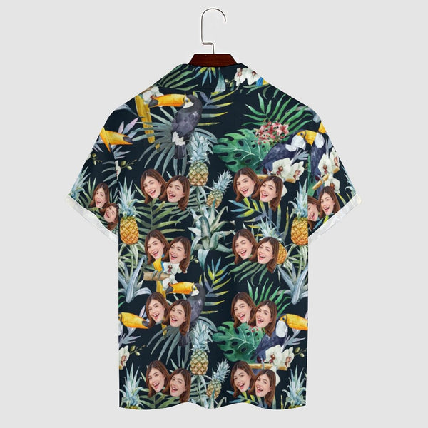 Custom Face Green Plant Men's Lapel Shirt Cuban Collar Hawaiian Shirt