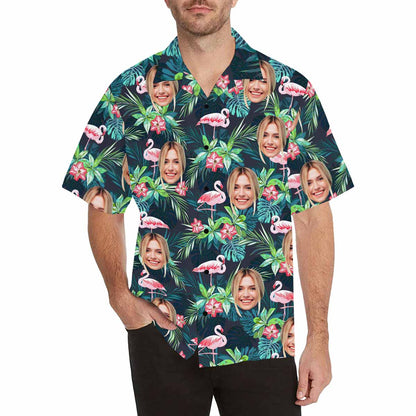 Custom Face Flamingo Men's All Over Print Hawaiian Shirt, Personalized Aloha Shirt With Photo Summer Beach Party As Gift for Vacation